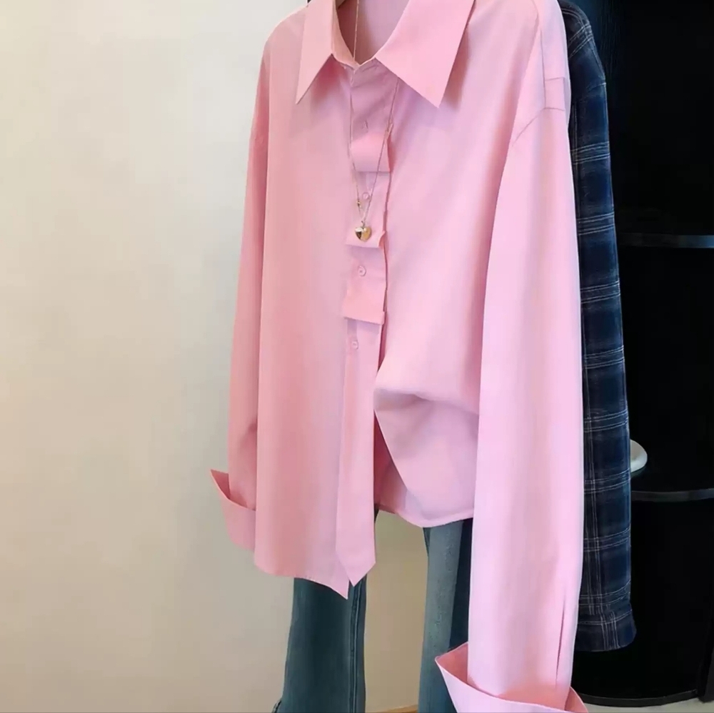 Solid Pink Oversized Tie Detail Shirt